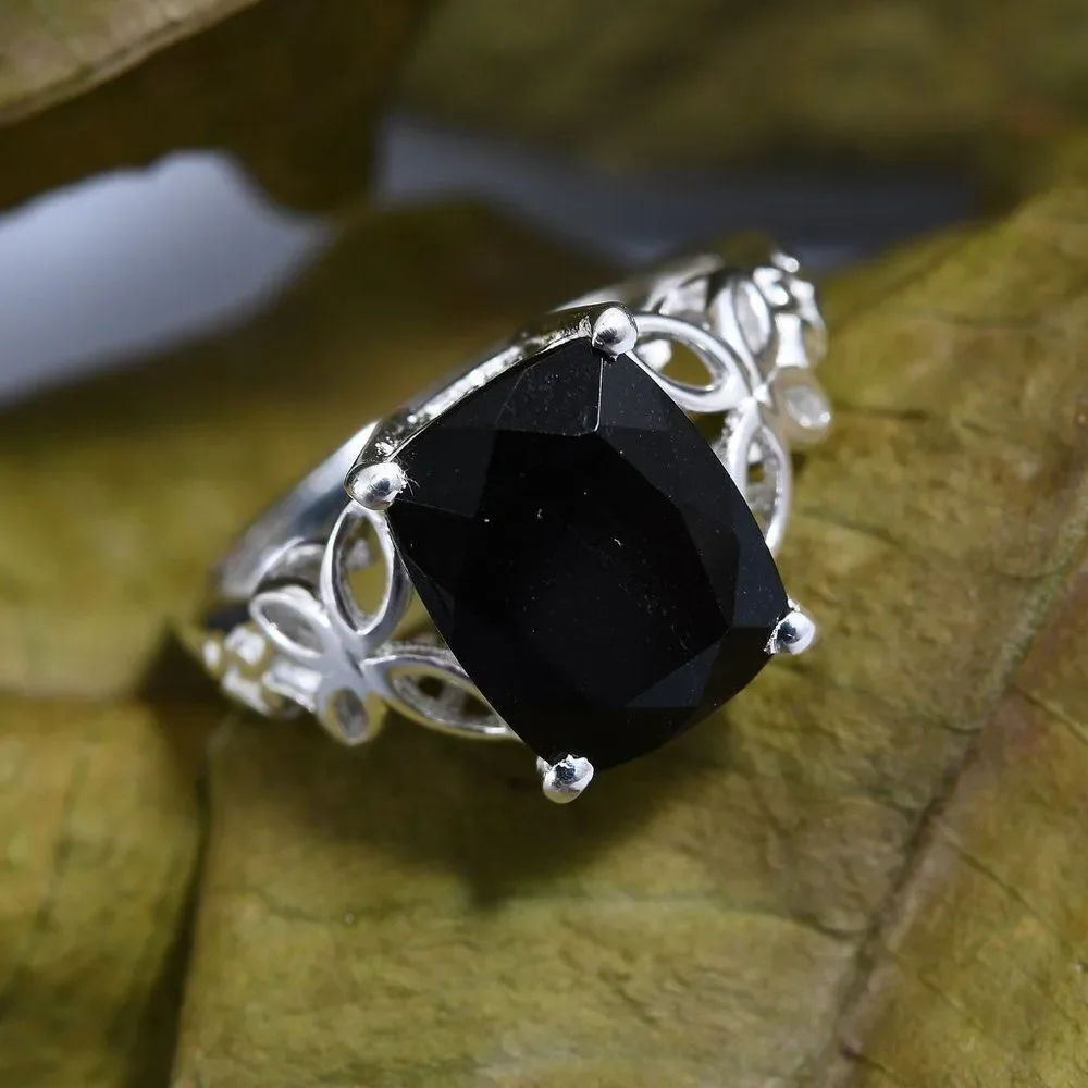 Black Tourmaline Solitaire Ring in Sterling Silver